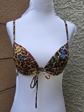 Tezenis Leopard & Butterfly Print Push-Up Bikini Top - Brown, Blue, Yellow